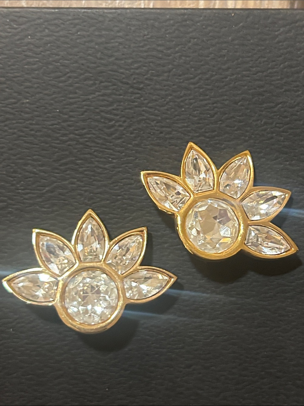 Vintage Swarovski "S.A.L." Original Crystal 18K Gold Plated Earrings Clip ons